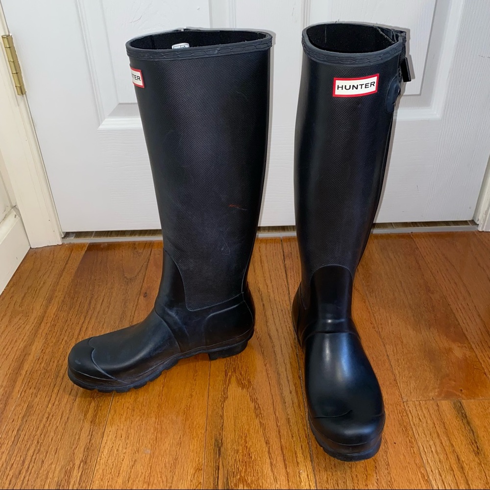 HUNTER WOMEN’S Navy Matte TALL RAIN BOOTS SIZE 8 - Picture 2 of 13